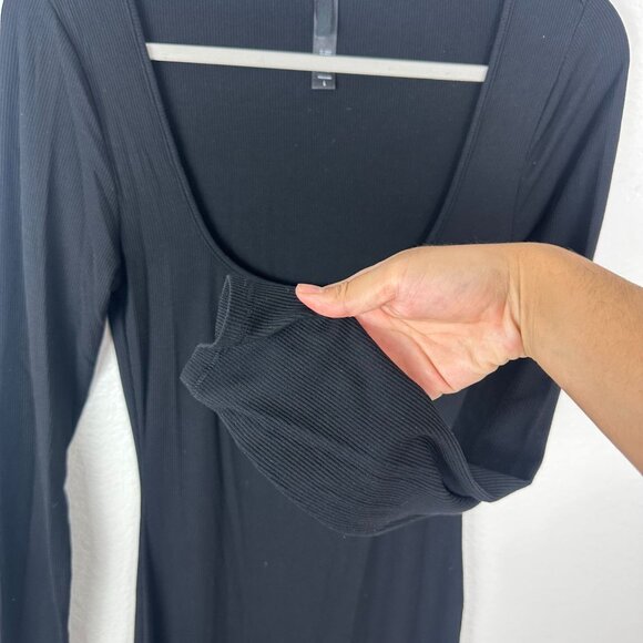 Skims Soft Lounge Long Sleeve Dress L Black Ribbed Onyx Maxi Bodycon Stretch - Picture 8 of 9